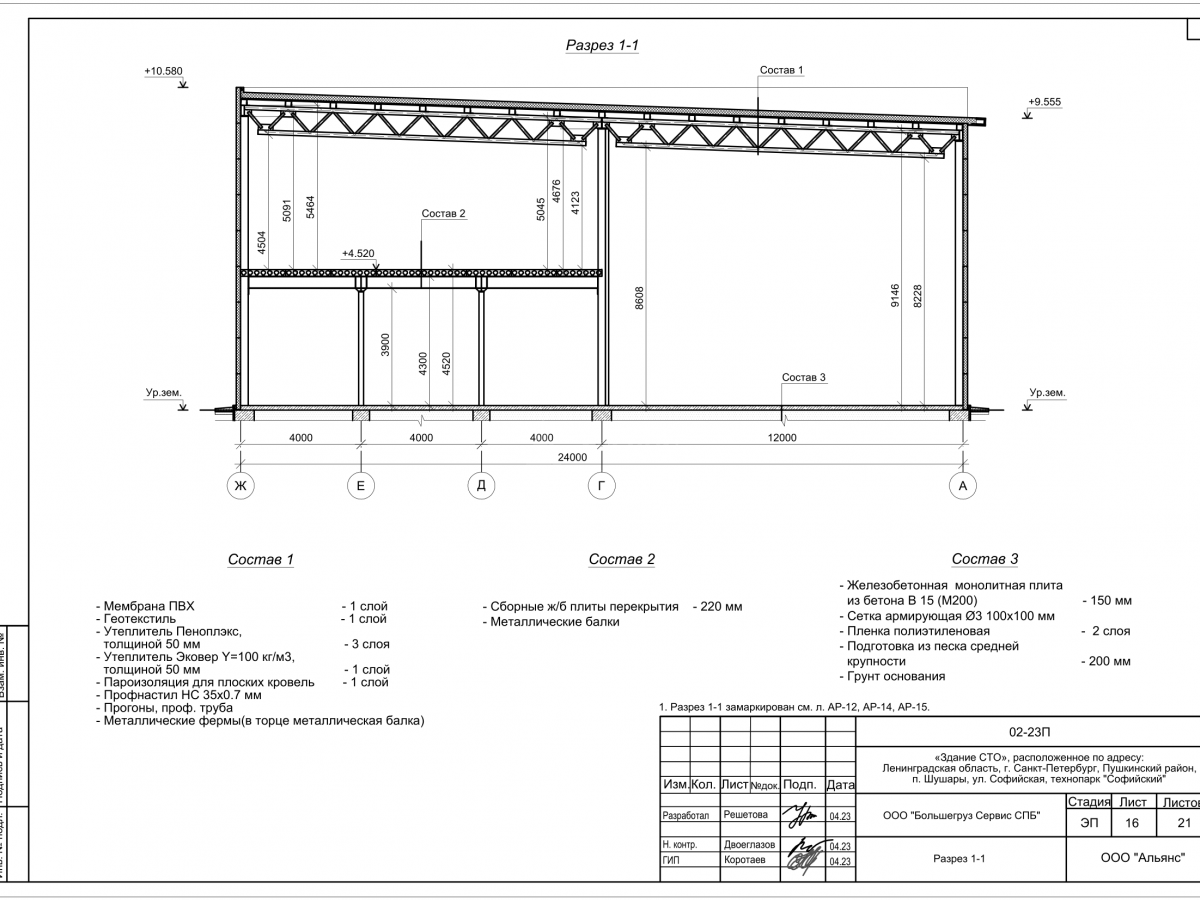 Планировка СТО с АБК с навесом  из сэндвич-панелей -  фото 6